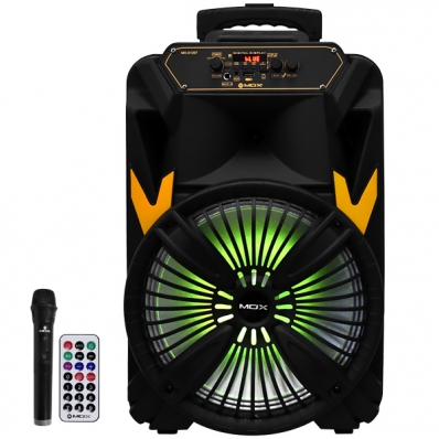 Caixa de Som Mox MO-S1207 de 12" 30.000 Watts P.M.P.O e USB Bivolt - Preta/Amarela