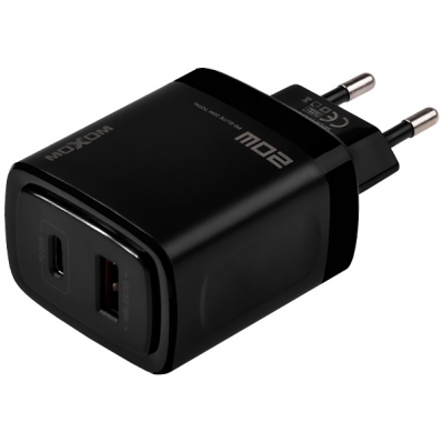 Adaptador de Tomada Moxom MX-HC66 USB/USB-C de 20 Watts - Preto
