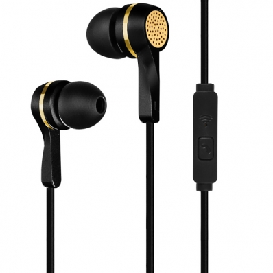 Fone de Ouvido Moxom MX-EP09 com Microfone e Cabo de 1.20 Metros - Preto/Dourado