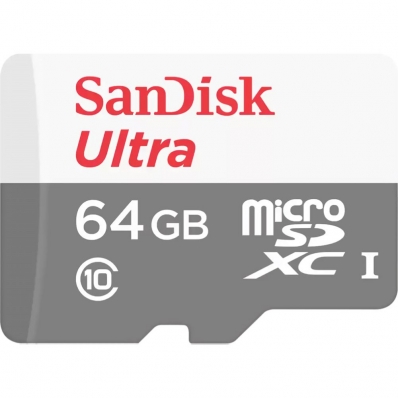 Cartão de Memória Micro SD Sandisk Ultra 100 MB/s C10 64GB (SDSQUNR-064G-GN3MA)