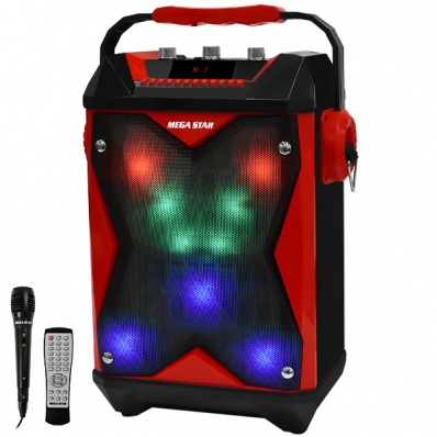 Caixa de Som Megastar HY-K63BTAR 1.500 Watts/USB/FM Bivolt - Preto/Vermelho