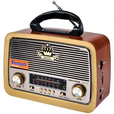 Radio Portatil AM/FM/SW Megastar RX2152BT 600 Watts P.M.P.O Bivolt - Marrom/Dourado