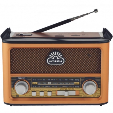 Radio Portatil Mega Star RX087BT AM/FM - Dourado/Wood