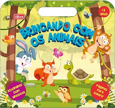 Brincando com os animais: Maleta álbum com folhas para colorir - Contém 68 adesivos