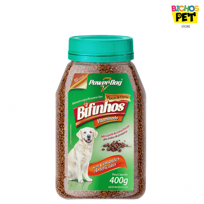 Alimento para Cães Bifinhos PowerDog Vitaminado em Flocos Sabor Carne Pote 400g