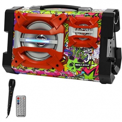 Caixa de Som Megastar HY-K6BTR 6" 20 Watts RMS /USB/FM - Vermelha/Negra