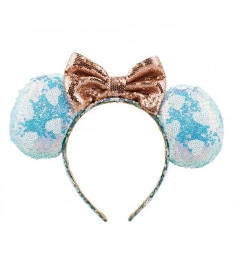 Tiara Laço Rosê Orelhas Azul Lantejoulas Minnie - Disney