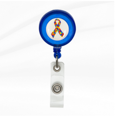Porta cracha retrátil roller clip autismo - Azul