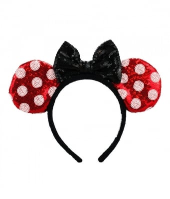 Tiara Laço Preto Orelhas Vermelho Branco Lantejoulas Minnie - Disney