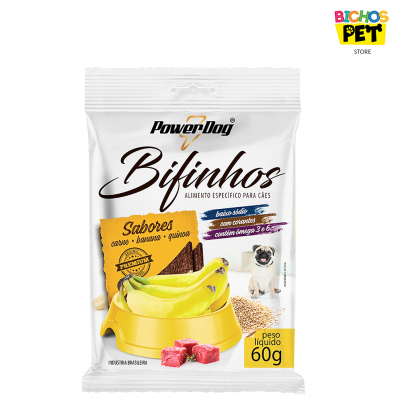 Petisco Caes Adultos Bifinhos PowerDog Carne Banana Quinoa 60g