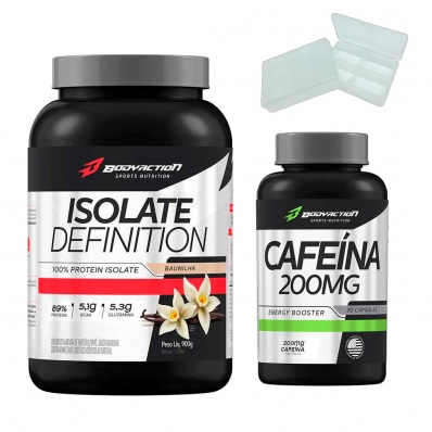 KIT ISOLATE DEFINITION 900G + CAFEÍNA 200MG 30 CAPS BODY ACTION + PORTA CÁPSULAS