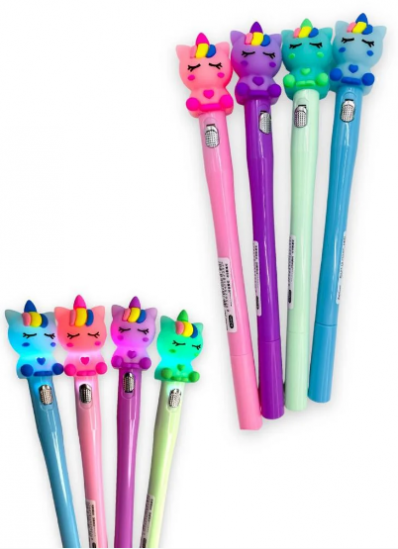 Caneta gel escrita fina ponteira led avulsa - Unicórnios