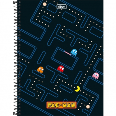 Caderno capa dura universitário 1x1 96 fls 200x275mm Pac-Man
