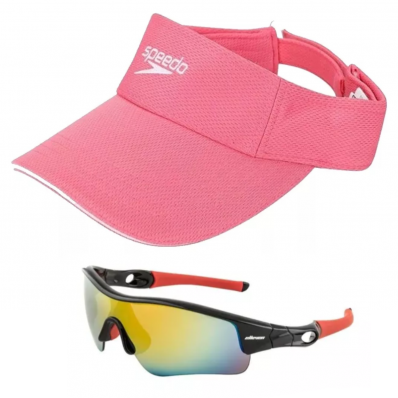 Viseira Speedo Wave + Óculos Running Esporte Beach Tennis Rosa