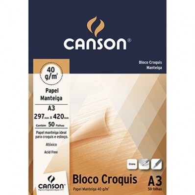 Bloco para desenho papel manteiga para esboço e croquis 297x420mm A3 40g 50 fls