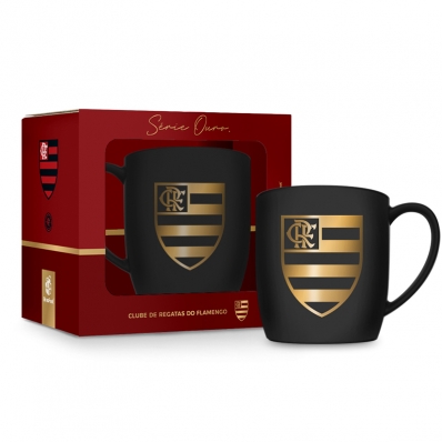 Caneca Porcelana Premium BrasFoot Flamengo Serie Ouro 360 ML Urban Licenciada Preto