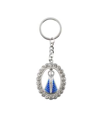 Chaveiro Nossa Senhora Aparecida Aura Oval Prateada 5.5cm