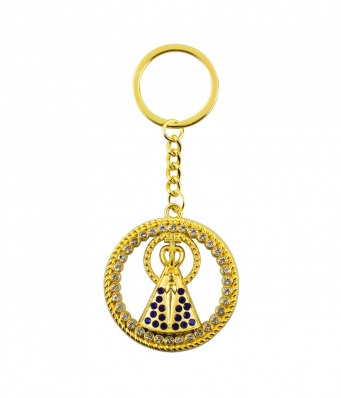 Chaveiro Nossa Senhora Aparecida Aura Circular Dourada ou Prateada 4.7cm