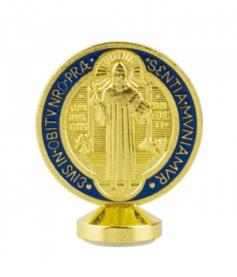 Medalhão São Bento Dourado Azul ou Prateado Azul Metal 5.5cm