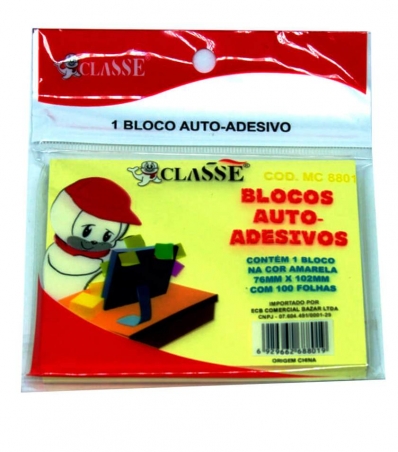 Bloco auto adesivo 76x102mm 100 fls amarelo classe