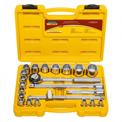 Jogo de soquetes estriados encaixe 1/2", 8 mm a 32 mm com 22 peças TRAMONTINA 43600/022