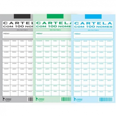Cartela para rifa com 100 nomes 105x208mm avulsa