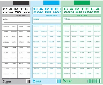 Cartela para rifa com 50 nomes 105x208mm avulsa