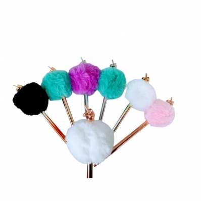 Caneta esferográfica metal pompom Unicórnio cores avulsa