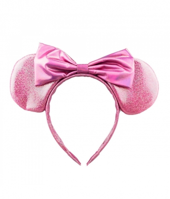 Tiara Rosa Orelhas Laço Minnie 20x25cm - Disney