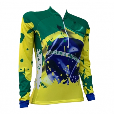 CAMISA CICLISMO BANDEIRA DO BRASIL (MANGA LONGA) - FEMININA
