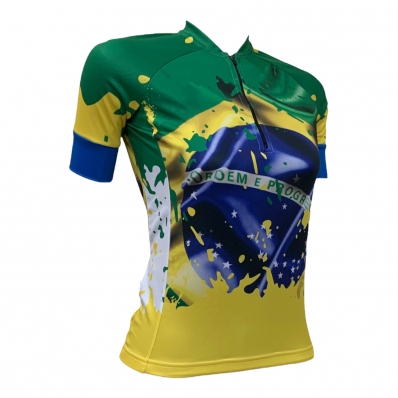 CAMISA CICLISMO BANDEIRA DO BRASIL - FEMININA (PLUS SIZE)