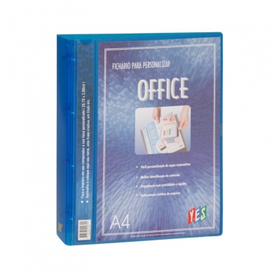 Fichário office A4 personalizável transparente 4 argolas azul