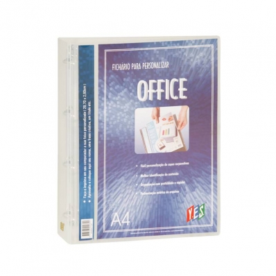 Fichário office A4 personalizável transparente 4 argolas cristal