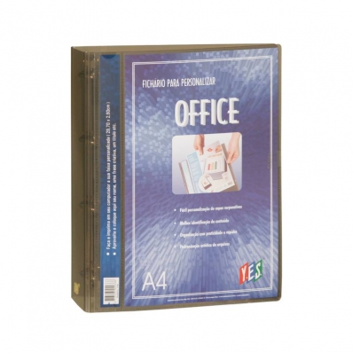 Fichário office A4 personalizável transparente 4 argolas fumê