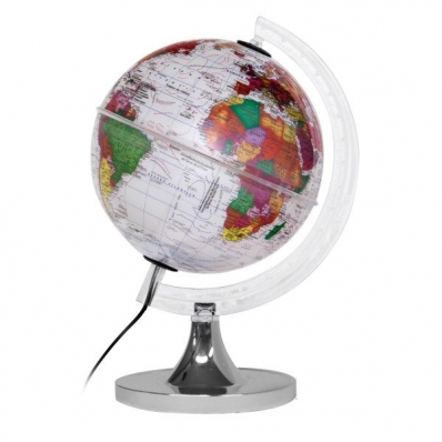Globo Terrestre 21cm: Aquarela Político - Branco iluminado led branco bivolt - Base cromada