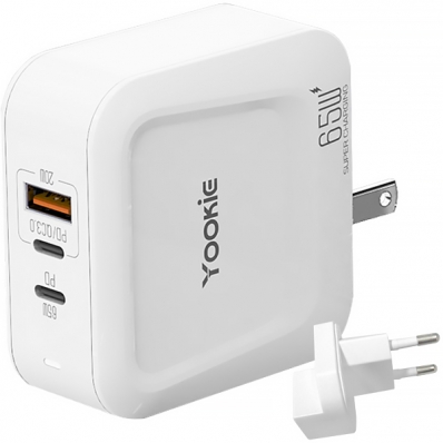Adaptador de Tomada Yookie KI35Y USB/2 USB-C de 65 Watts - Branco
