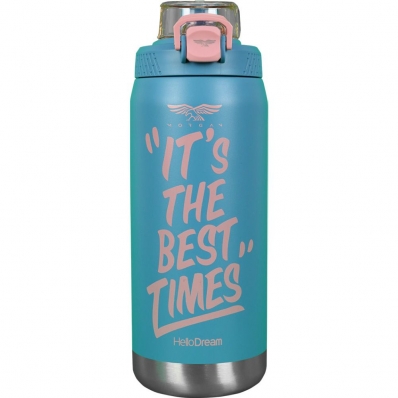Garrafa Termica Morgan Tiffin com Tampa de Botao - Azul Celeste/Rosa 1.1L