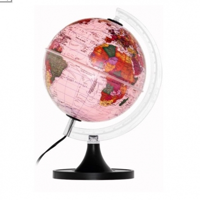 Globo Terrestre 21cm: Aquarela Político - Rosa iluminado led branco bivolt - Base preta