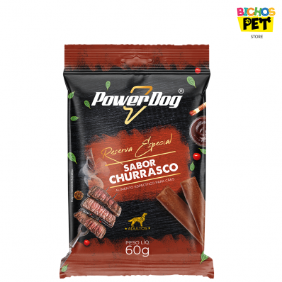 Petiscos Caes Adultos Bifinhos PowerDog Sabor Churrasco 60g