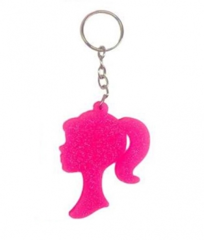 Chaveiro emborrachado Barbie rosa com glitter
