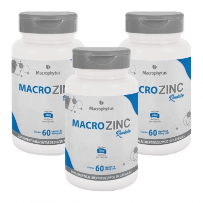 KIT 3X ZINCO QUELATO 28MG 60 CÁPSULAS MACROPHYTUS