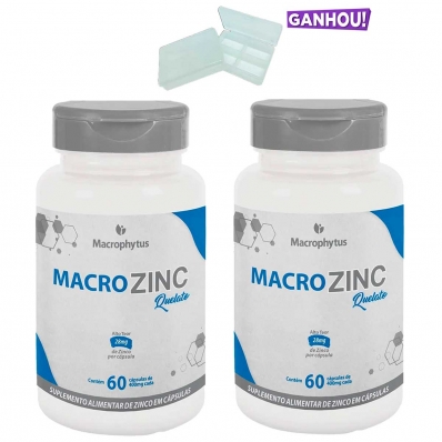 KIT 2X ZINCO QUELATO 28MG 60 CÁPSULAS MACROPHYTUS + PORTA CÁPSULAS