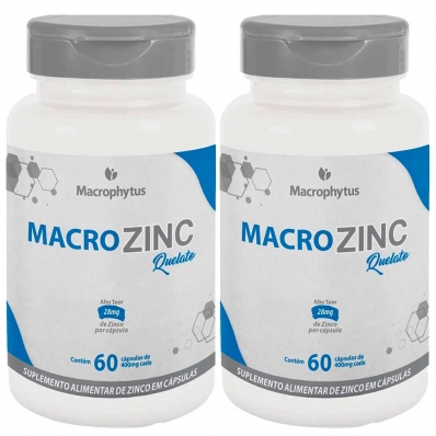 KIT 2X ZINCO QUELATO 28MG 60 CÁPSULAS MACROPHYTUS
