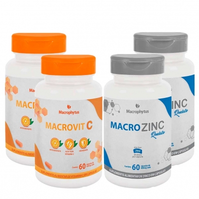 KIT 2X VITAMINA C 1G 60 CAPS + 2X ZINCO QUELATO 60 CAPS MACROPHYTUS