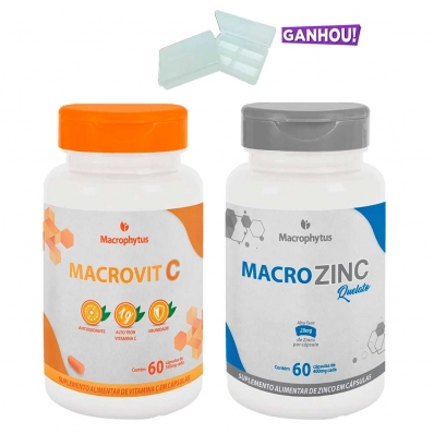 KIT VITAMINA C 1G 60 CAPS + ZINCO QUELATO 60 CAPS MACROPHYTUS + PORTA CÁPSULAS