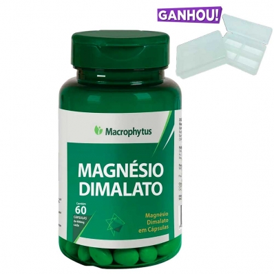 KIT MAGNÉSIO DIMALATO 60 CÁPSULAS MACROPHYTUS + PORTA CÁPSULAS