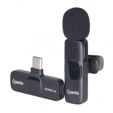 Microfone Sem Fio Quanta QTMISC10 - USB Tipo-C - para Celular - Preto