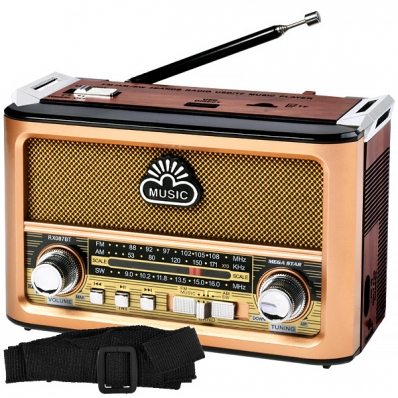 Radio Portatil AM/ FM/ SW Megastar RX087BT 600 Watts P.M.P.O Bivolt - Dourado/ Preto/ Marrom