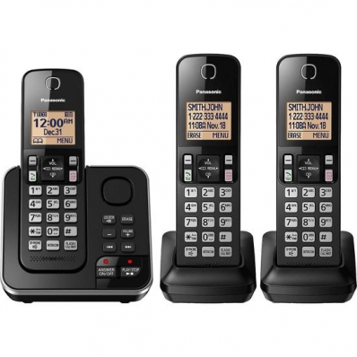 Telefone Sem Fio Panasonic KX-TGC363LAB - 3 Bases - com Bina - 110V - Preto