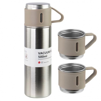Garrafa Termica Vacuum Flask Set 20230 - 500ML - com 3 Canecas - Prata